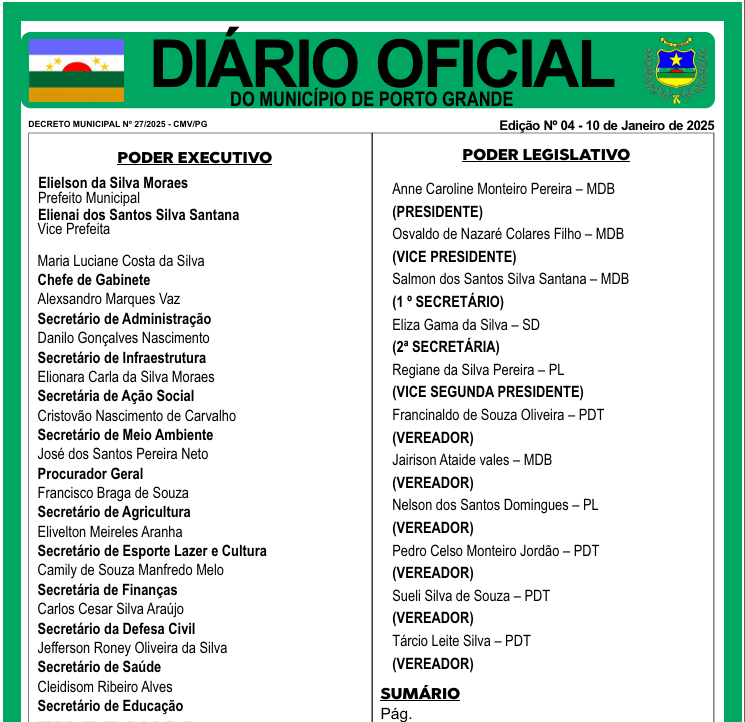 DIÁRIO OFICIAL - EDIÇÃO 04 - 10 DE JANEIRO DE 2025